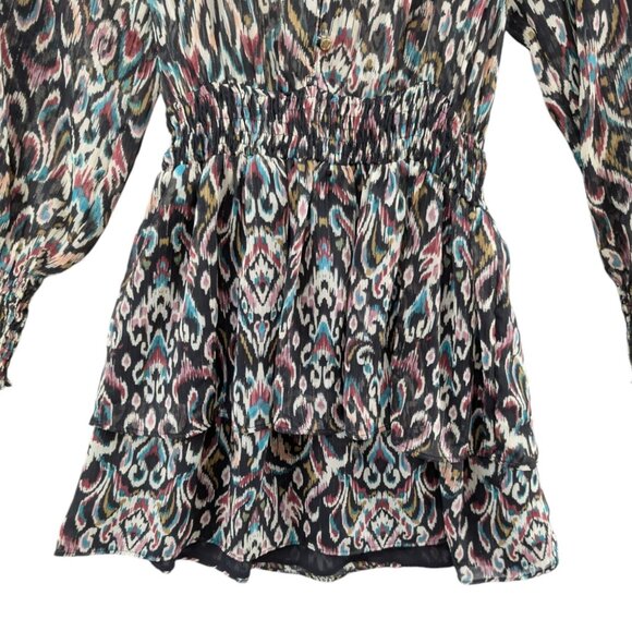 Zara Tiered Mini Dress Multicolor Long Sleeve Smocked Pleated Ruffle Size S - Picture 12 of 12
